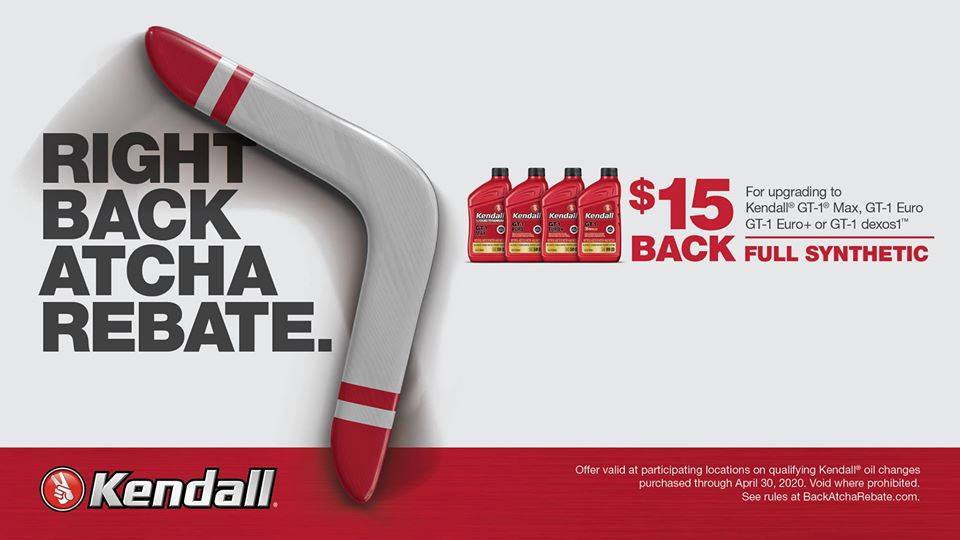 VictoryLaneOil's tweet photo. Get $15 back when you upgrade to any Kendall Full Synthetic Oil! Offer good February 1 - April 30, 2020. Learn more at: https://t.co/pody8EdMoc https://t.co/HiOFT7xul6