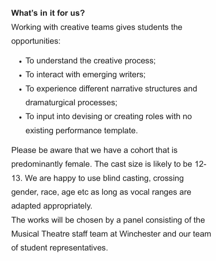 Attention writers of British musicals. We’re currently taking applications for our 2020-21 New Musical Theatre Project workshops. See the thread for application details Help us spread the word  @MercuryMusicals  @perfectpitch  @BML_Workshop  @FromPage2Stage  @stablemusicals