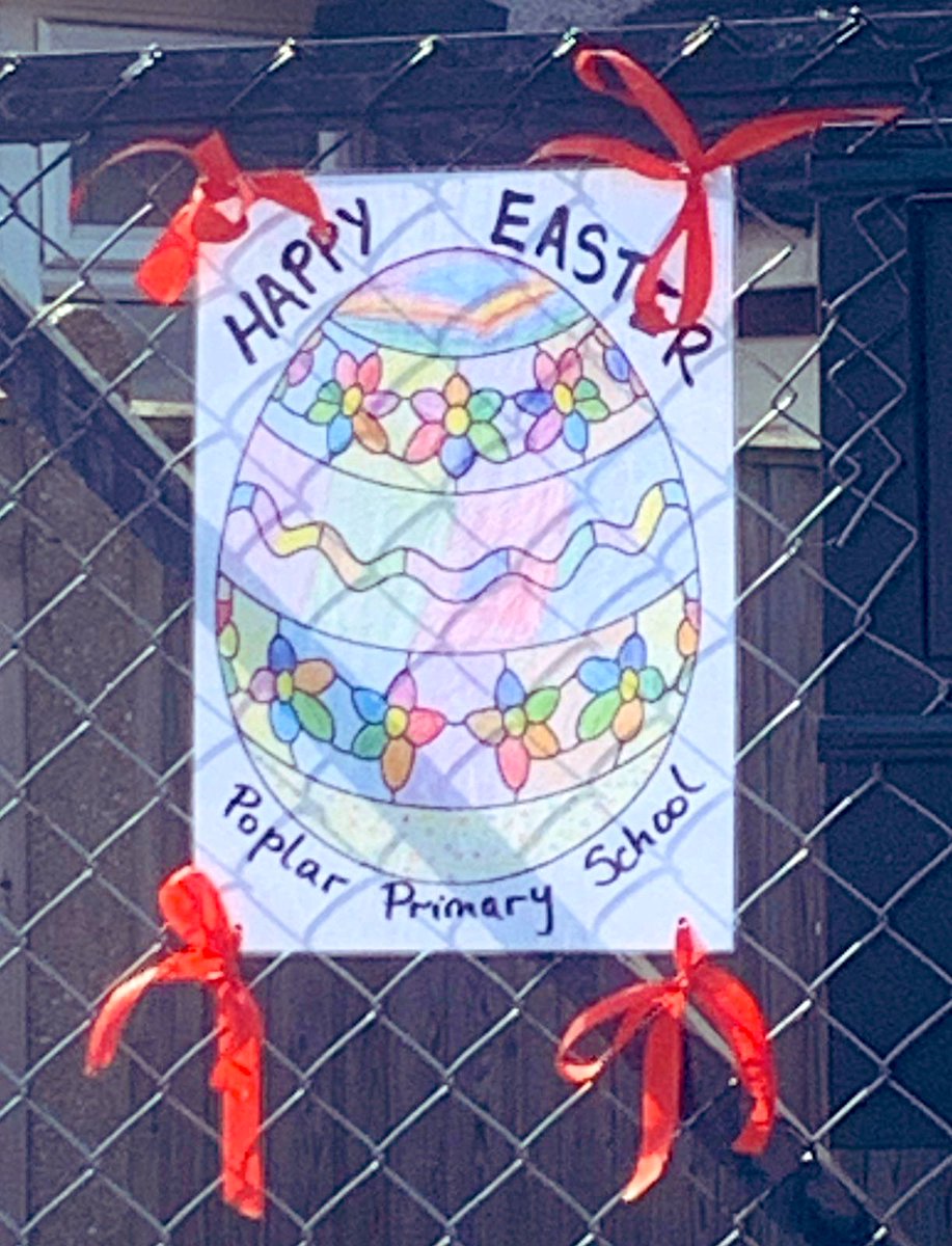PoplarPrimary's tweet photo. We would like to thank the team for all their hard work this week. The children have really enjoyed themselves. We all appreciate your efforts.....and the last job was to colour the egg for #EggsinWindows #Mertontogether @Merton_Council big Easter egg hunt🐰🐥 🥚 https://t.co/sCOP3inOHn