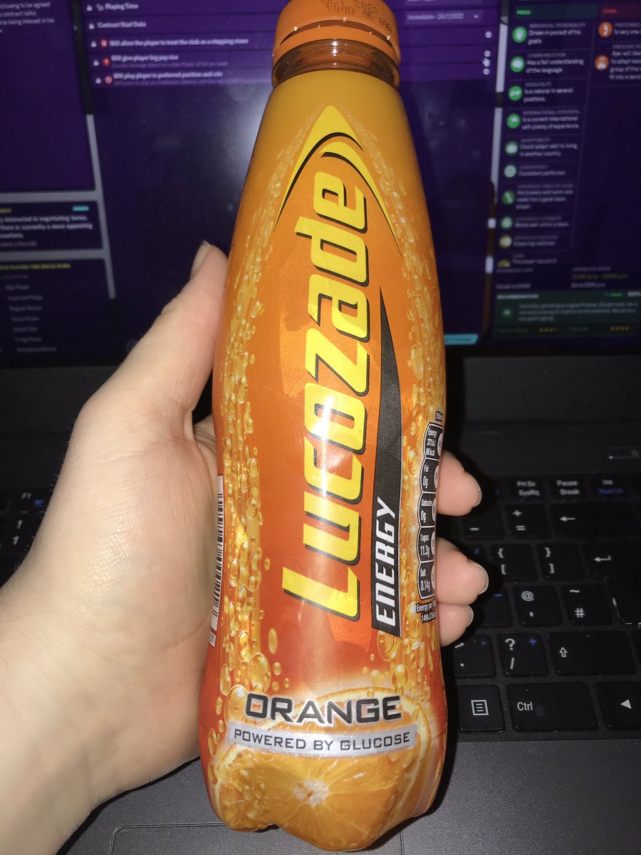From last night.Beverage 21: Lucozade Energy Orange.They may have change the recipe but it’s still delicious. Can’t really remember what it used to taste like anyway. Rarely ever used for it’s purpose, energy, however. Quality though. Can’t really fault it tbh.8.4/10.