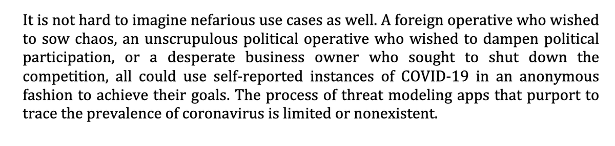 I note that digital contact tracing apps, even if well-architected from a privacy and security perspective, could wind up doing more harm than good and even empower malicious actors (a point I don't hear discussed much).