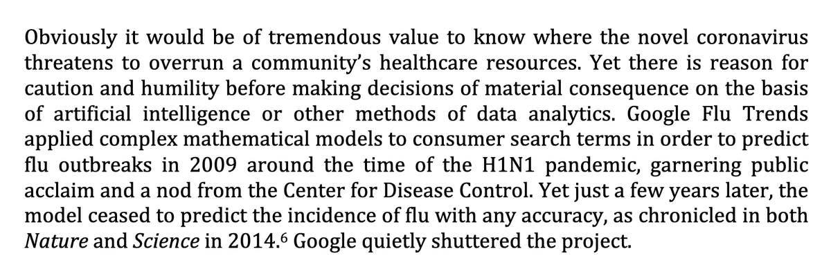 I argue caution & humility when bringing tech to bear on the pandemic. For example, I discuss the early success but ultimate breakdown of Google Flu Trends between 2009 and 2013.