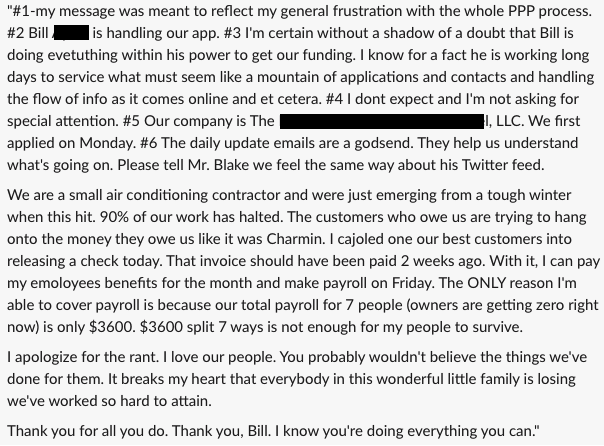 1/ #PPP update 4/9: My biggest concern today is that until all qualified & legitimate lenders are approved to participate, millions of SMBs are at a disadvantage to getting a PPP loan - which puts their survival at risk. Here's a story of 1 of the SMBs that we are helping: