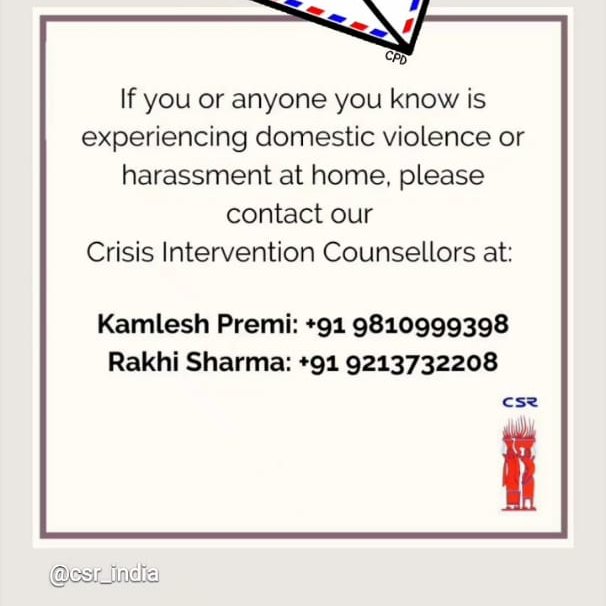 . @CSR_India  #DomesticAbuse  #SexualHarrassmentCrisis intervention counsellors