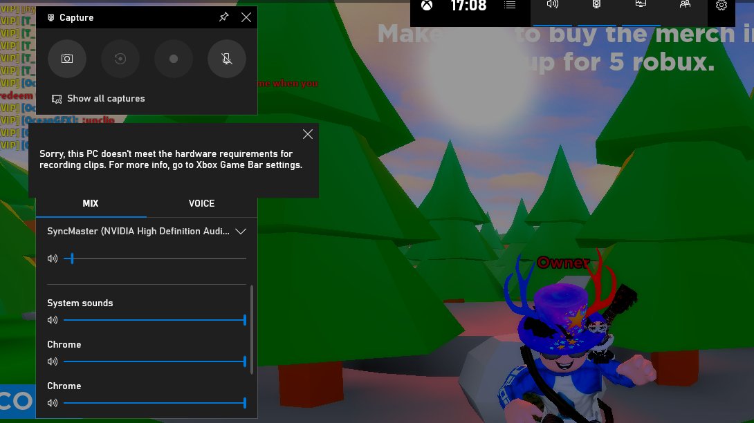 Oceanrblx On Twitter Anyone Know Why This Error Comes Up When I Try To Record Gameplay Using The Windows Game Bar Recorder Windows Gamebar Roblox Https T Co Vm8a1imwqd - roblox hardware requirements