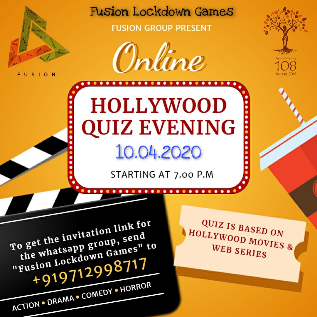 Join Hollywood movies n English Web Series Quiz 2 escape u from #corona, v have arranged Fusion Lockdown Games competition everyday. @younghollywood @HollywoodLife #HollywoodQuiz #quiz #fusionkutch #fusiongroup #FusionLockdownGames #hollywood #webseries #escapefromcorana