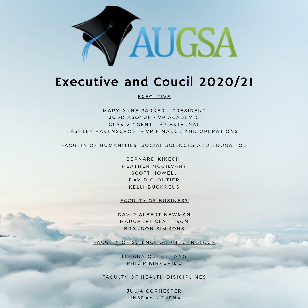 AUGSA's tweet photo. AUGSA plans to reach new heights with our new team for 2020-21. Take note of your Faculty Rep and be sure to ask them what AUGSA has planned for the upcoming school year. #augsa #gradstudentlife #advocacy https://t.co/fSsun8t5C3
