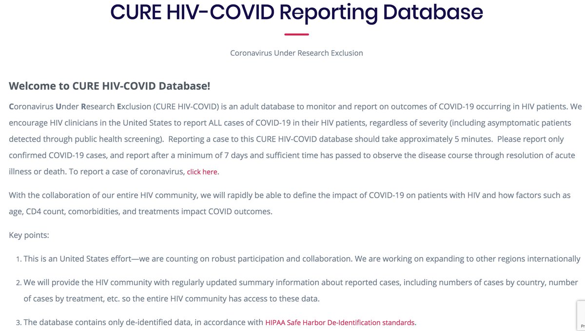 5/n: CURE HIV-COVID: Coronavirus Under Research Exclusion, U.S. adult database to monitor & report on outcomes of  #COVID19 occurring in  #HIV patients http://hivcovid.org/ h/t  @pnatarajanmd  #IDtwitter