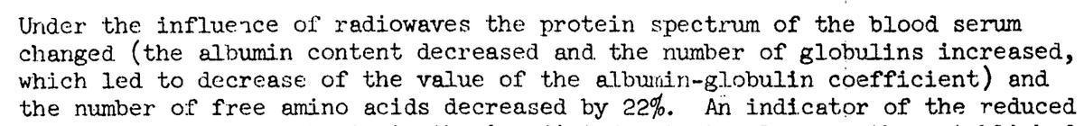 51/ Under the influence of radio waves the protein spectrum of the blood serum changed (see: Attached) and the number of free amino acids decreased by 22%.