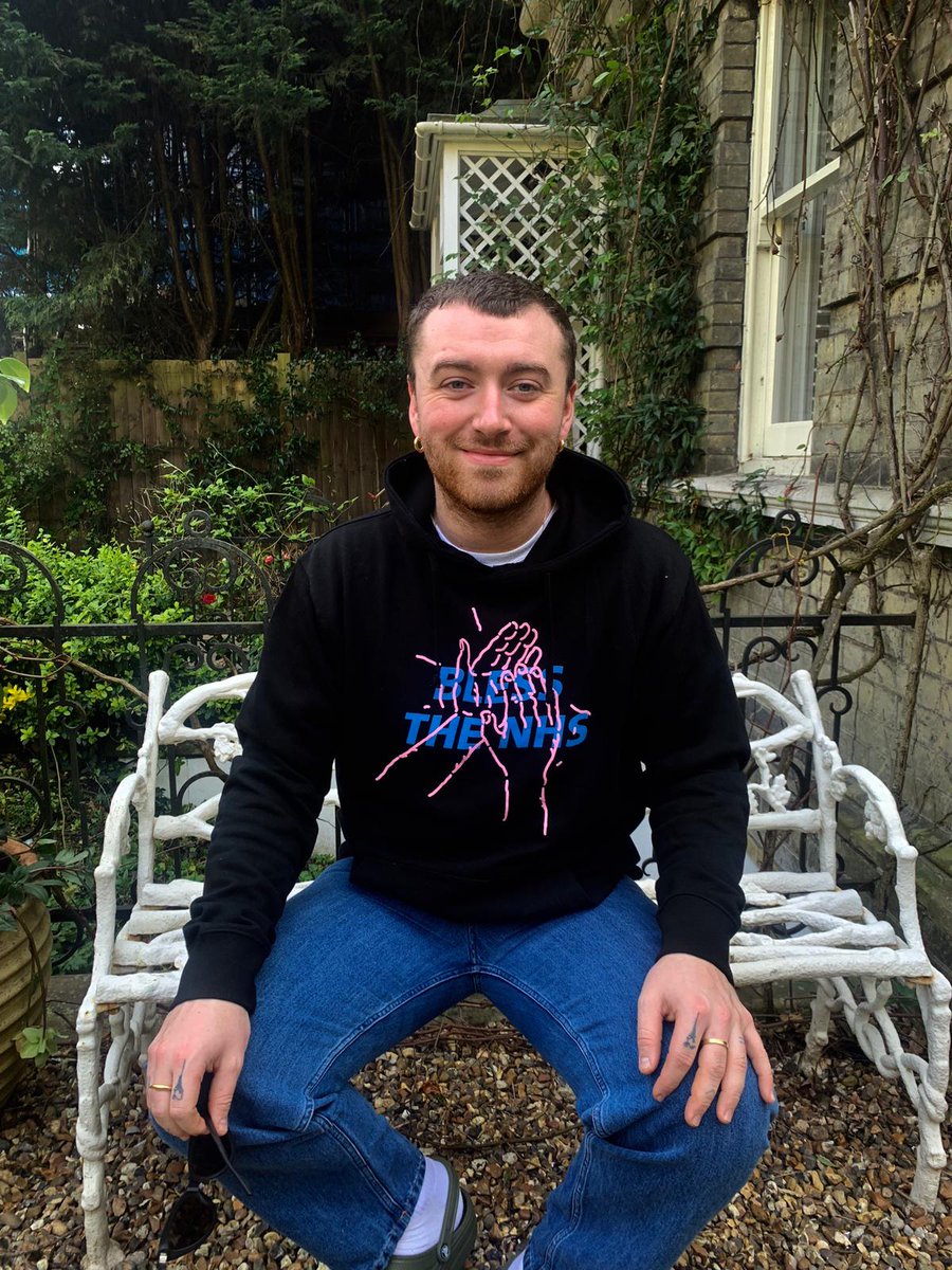 samsmith's tweet photo. This is a difficult time and making a donation isn't possible for everyone, but if you can please do. Another way you can support is buying @blanksfactory Bless The NHS t-shirts or hoodies, all profits go to Masks 4 NHS Heroes https://t.co/KLn2Oy8t0q #masksfornhsheroes https://t.co/riiUsC7i82