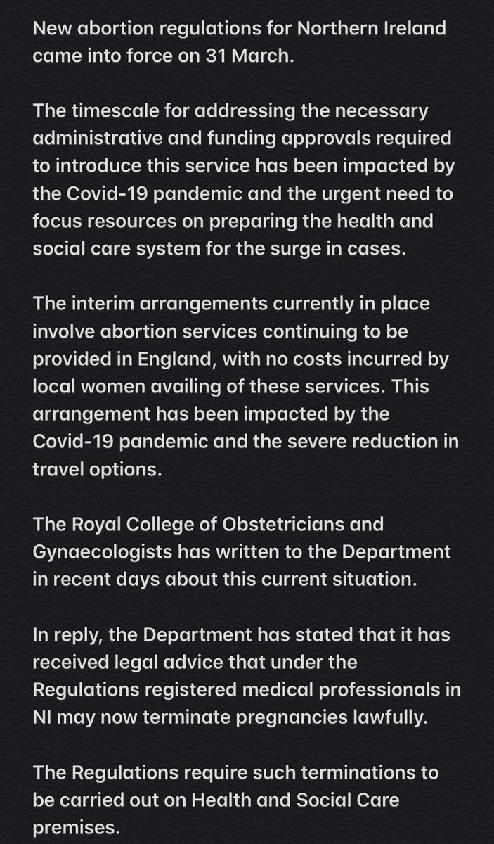 Statement from  #Stormont’s Department of Health on abortion provision (which doesn’t answer who told trusts not to start services but the dept has nothing further to add).