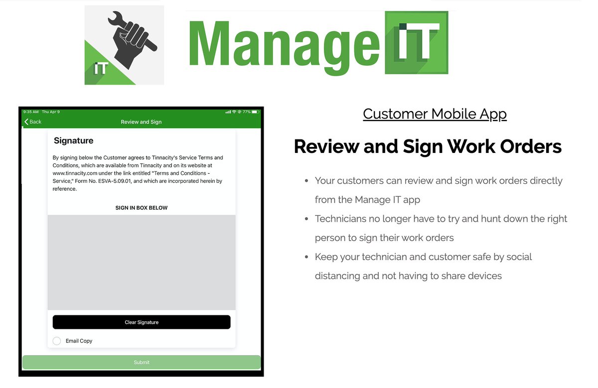 These are unprecedented times. Field service technicians are on the front line working to keep our supply chain up and running. We here at Tinnacity are pleased to announce our latest feature to aid in the safety of technicians and your customers.
#morethananapp #theitfactor