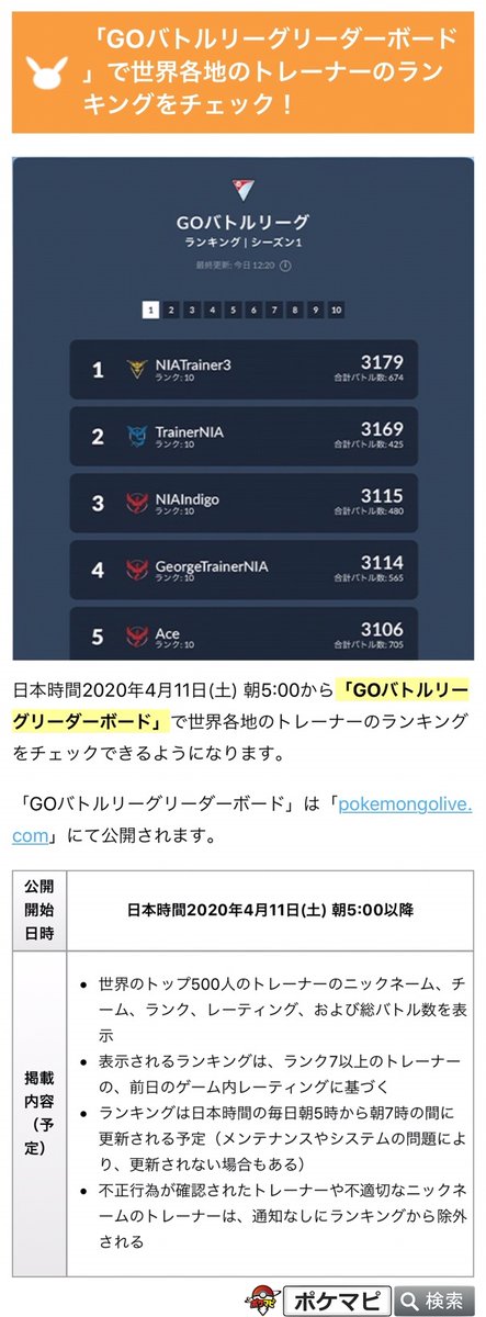 ポケモン go リーダー ボード