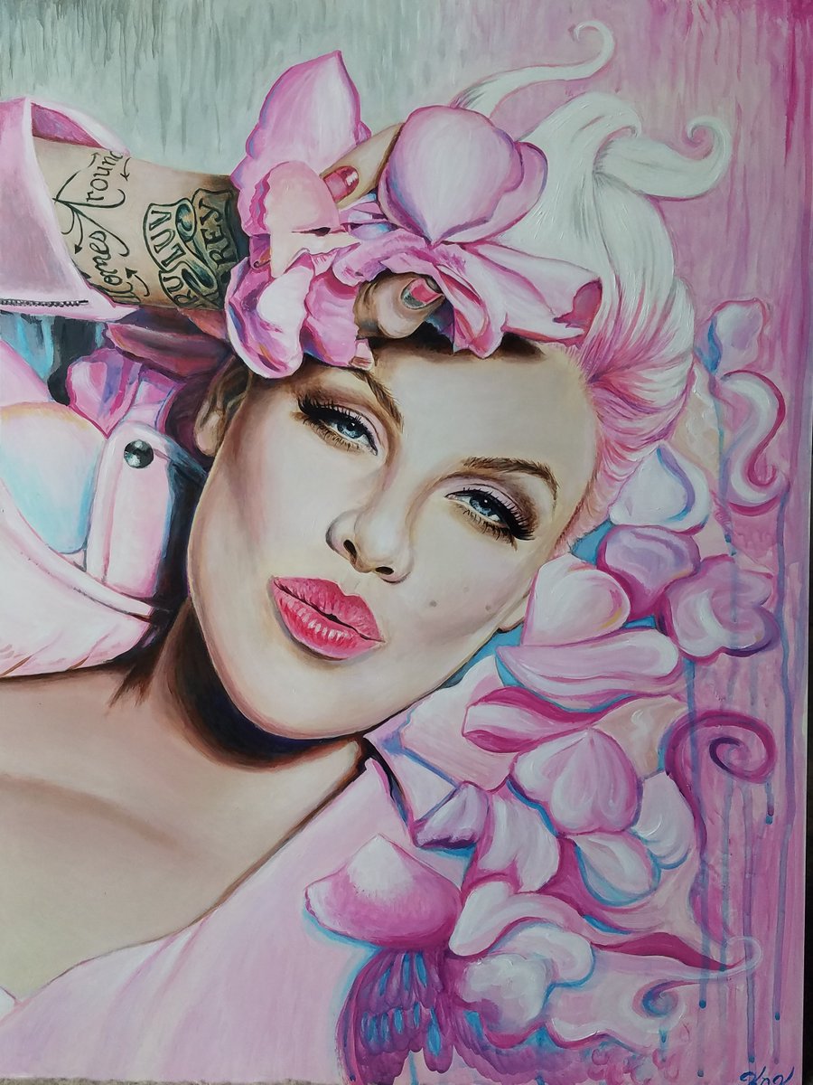 KristinKelly82's tweet photo. @Pink Been using my quarantine time to write songs and paint.. since I'm a full time mom and musician I'm out of work as so many are of course.. so what better time to be creative 😊💕 this one I started 10 years ago. You are one beautiful badass lady! I hope you all are well 💖 https://t.co/2bQZT6O6sC