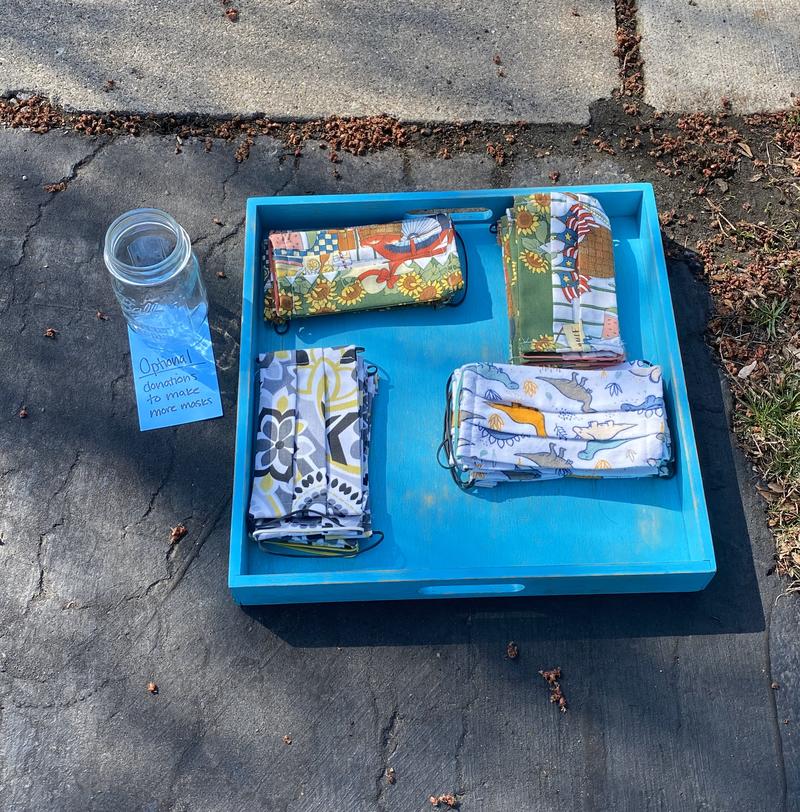 Here is an example of a Blackhawk helping out her community. Using what she's learned in CTE classes, Grace Bernal is sewing masks and making them available to those who need them!