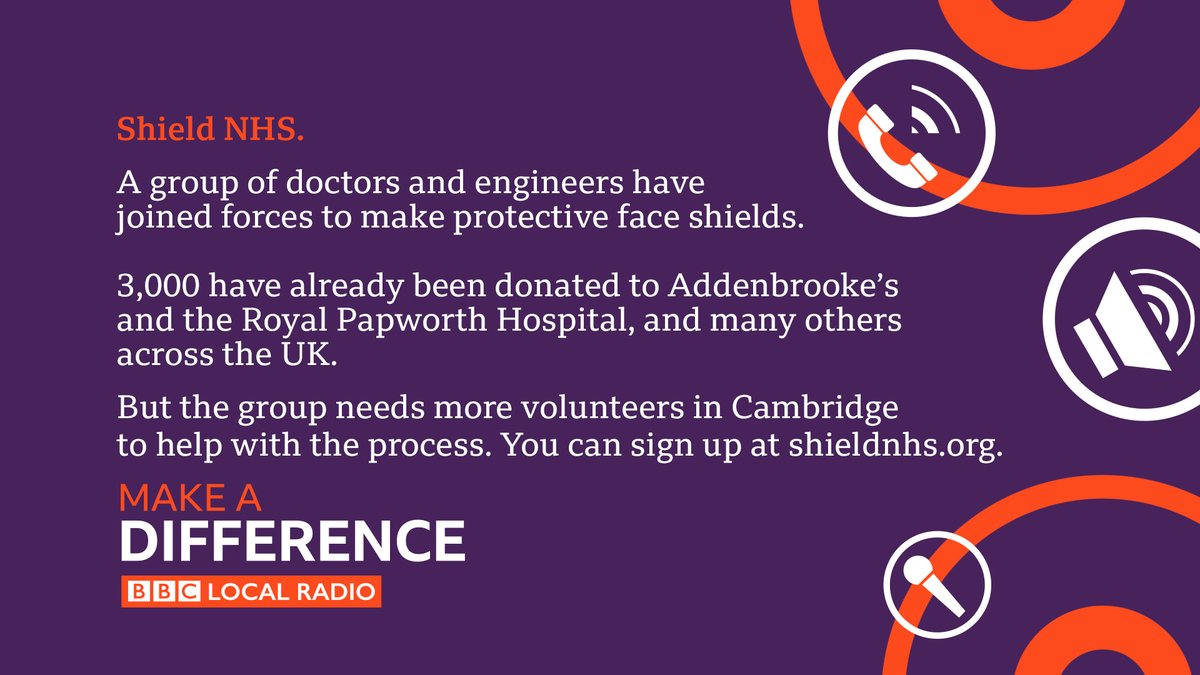 Great minds are coming together in Cambridge and they need more volunteers.

<a href="/ShieldNhs/">ShieldNHS</a> is a group of doctors and engineers who are making hundreds of face shields for local and national hospitals.

Can you help?

#BBCMakeADifference
