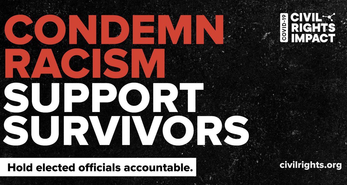 Graphic reads "Condemn racism. Support survivors. Hold elected officials accountable."