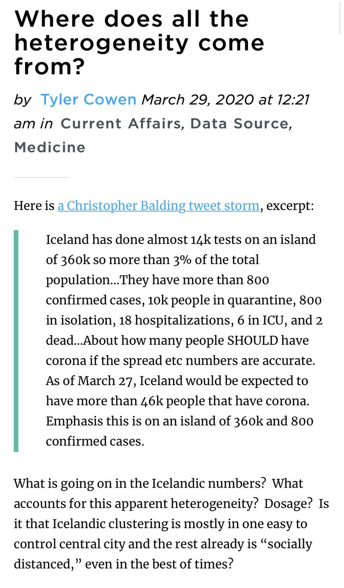 The Big TableA huge issue is that numbers from different areas (like Germany/Italy or SF/NYC) seem very different.Theoretically, you could root cause this heterogeneity by forming a single giant table where rows are people & columns are features.   https://marginalrevolution.com/marginalrevolution/2020/03/where-does-all-the-heterogeneity-come-from.html