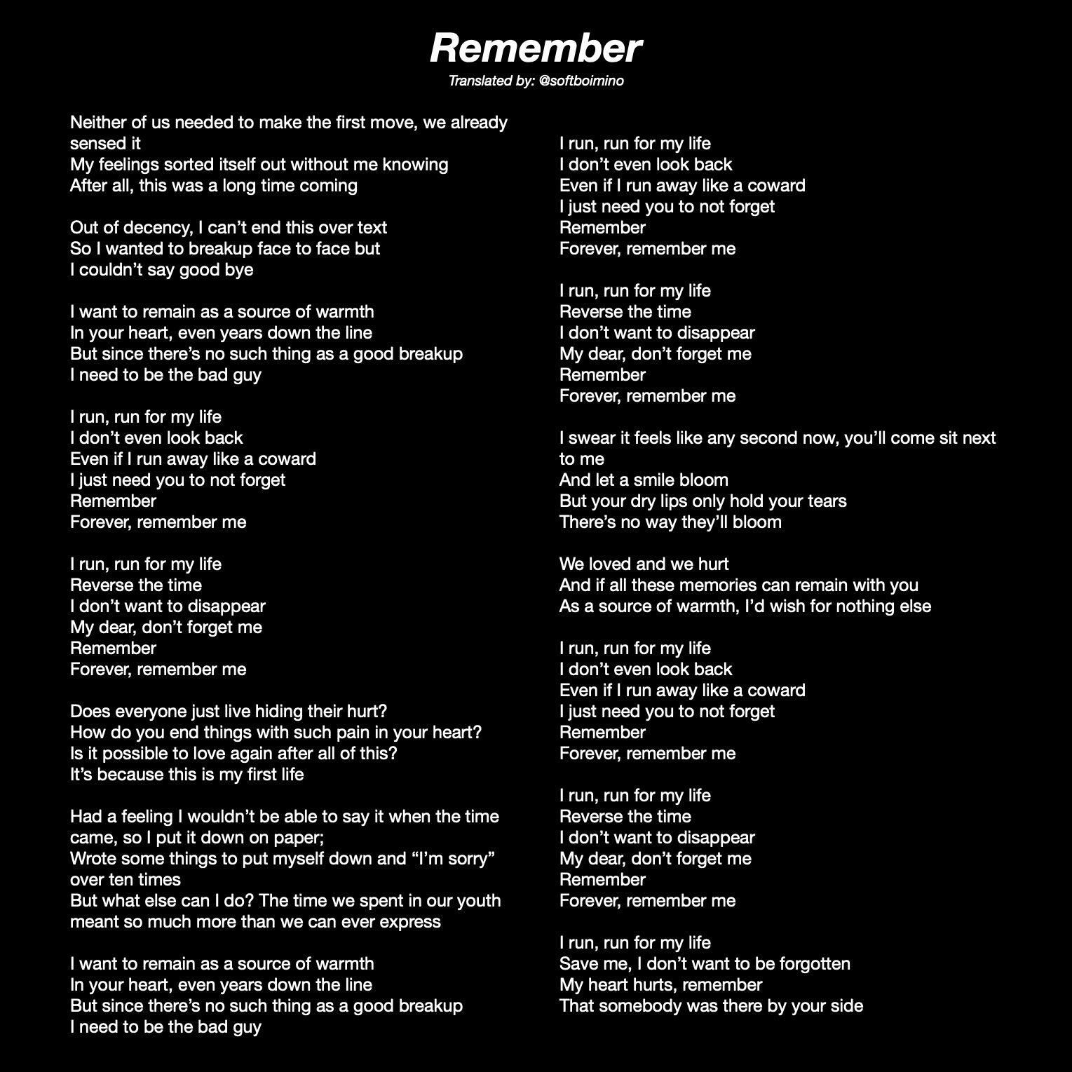 Ava Hiatus Translations Of Lyrics For Remember 뚝 Dduk 막춤 Just Dance And My Bad From Winner S Third Full Album Lt Remember Gt 1 2 T Co Oqvp1x8lzv Twitter Ava Hiatus Translations Of Lyrics For Remember 뚝 Dduk 막춤 Just Dance And My Bad From Winner S Third Full Album Lt Remember Gt 1 2 T Co Oqvp1x8lzv Twitter