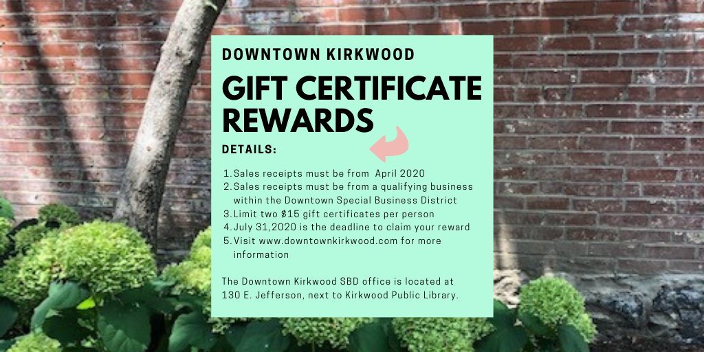 We have created a new program to reward those who support our small businesses. Spend $75 (or more) and we will give you $15 in Downtown Kirkwood Gift Certificates! #supportlocal  #downtownkirkwood
