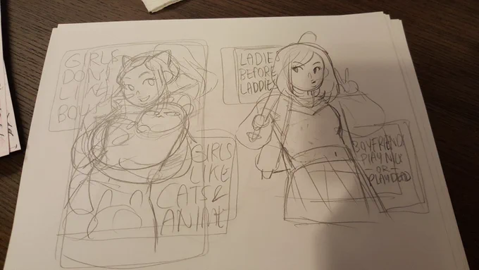 Drawing cute gals for the (now online) anime club of a precocious teen in my life. She wanted "boobs over dudes" for of these but then her mom squinted at me so i made it more pg 13. 
