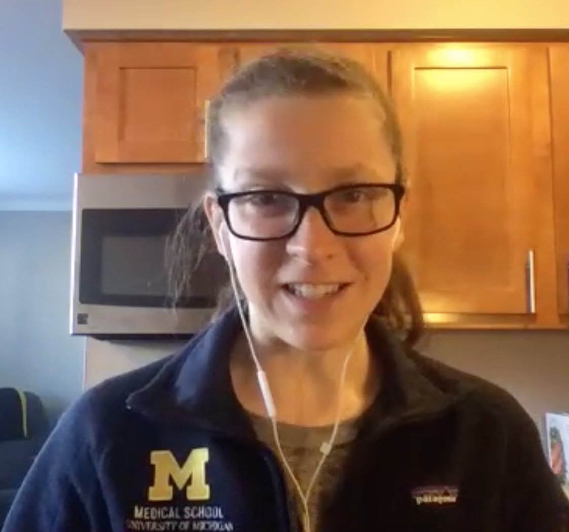 Next up was recent grad  @erinefinn, current student at  @umichmedicine and former standout from  @UMichTrack. Erin gave great insights into how chemistry and public health degrees shaped her preparation for med school & provide complementary skills for what she hopes to accomplish.