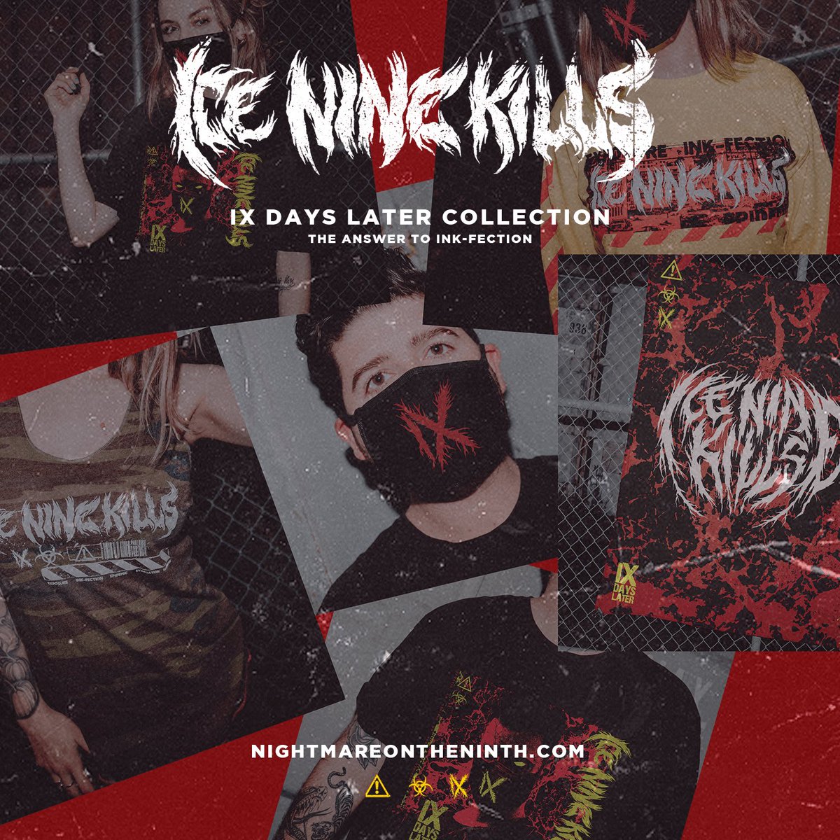 ICENINEKILLS's tweet photo. The answer to ink-fection has arrived...The nightmare continues with our ‘IX Days Later’ collection at https://t.co/p4lEErF8eB for 48 hours only. 😷 🦠 https://t.co/aYoKUt40Nk