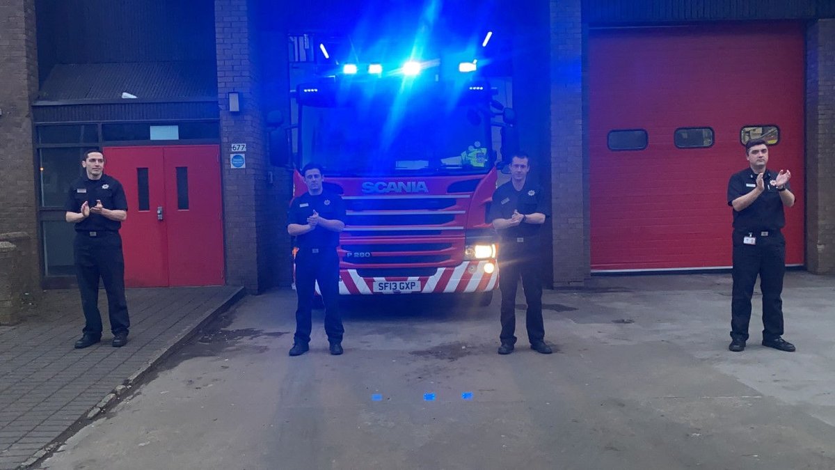 LSOCityofGlasgo's tweet photo. More Glasgow Fire stations #clapforcarers
tonight. Huge respect to the NHS and other essential workers: whatever it is you do to help our communities through these challenging times.
@fire_scot 
@scotfire_glasgo https://t.co/uTzIp5ux77