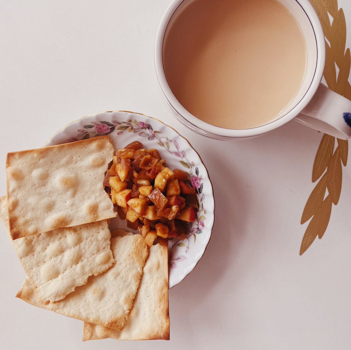 Light morning fare: Hong Kong milk tea and five-spice charoset with homemade matzah