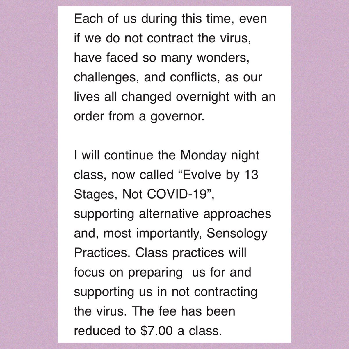 DanaR_CDM's tweet photo. During this quarantine time #EvolveBy13Stages class on Monday nights provides support, community, and guidance through COVID-19 while boosting your immune system and getting rid of fear ๐๐ฝ
#immuneboost #covidsupport #energeticdevelopment #anxiety #QuarantineLife #covid https://t.co/m5KDMLE6js