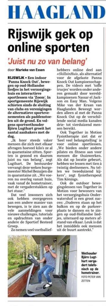 Vandaag in de Telegraaf aandacht voor mooie #sportinitiatieven in #Rijswijk #coronaproof. 

Rijswijkse #sportaanbieders zijn belangrijk, juist nu! 👍💪👊