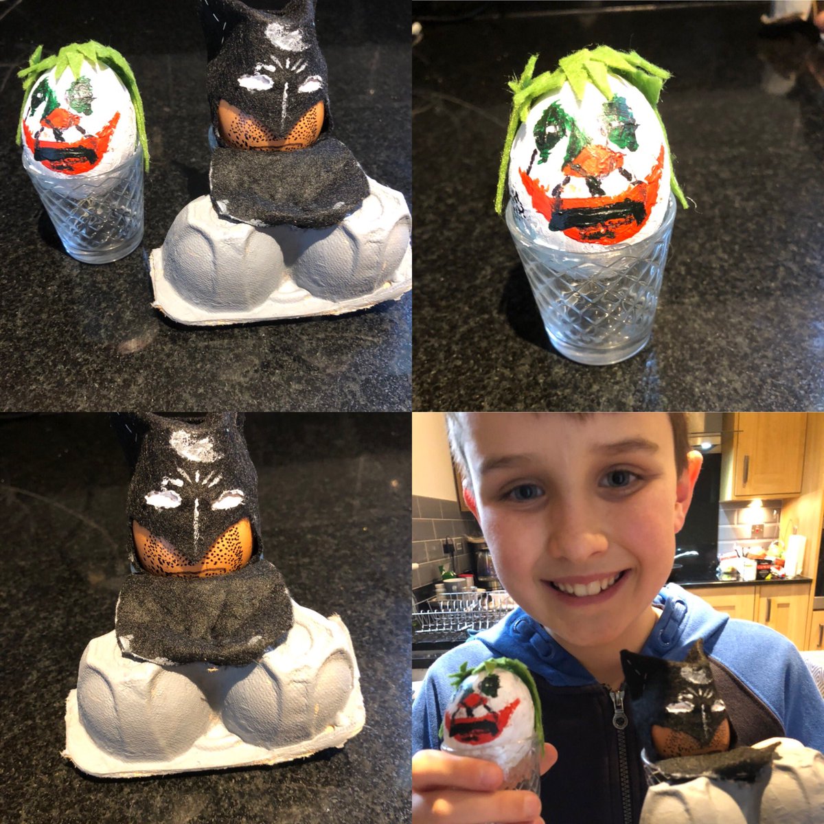 GetAheadLeeds's tweet photo. Luke has really enjoyed decorating his eggs as Batman and The Joker! Happy Easter everyone! #JCAEaster https://t.co/fw5sDNGJpx