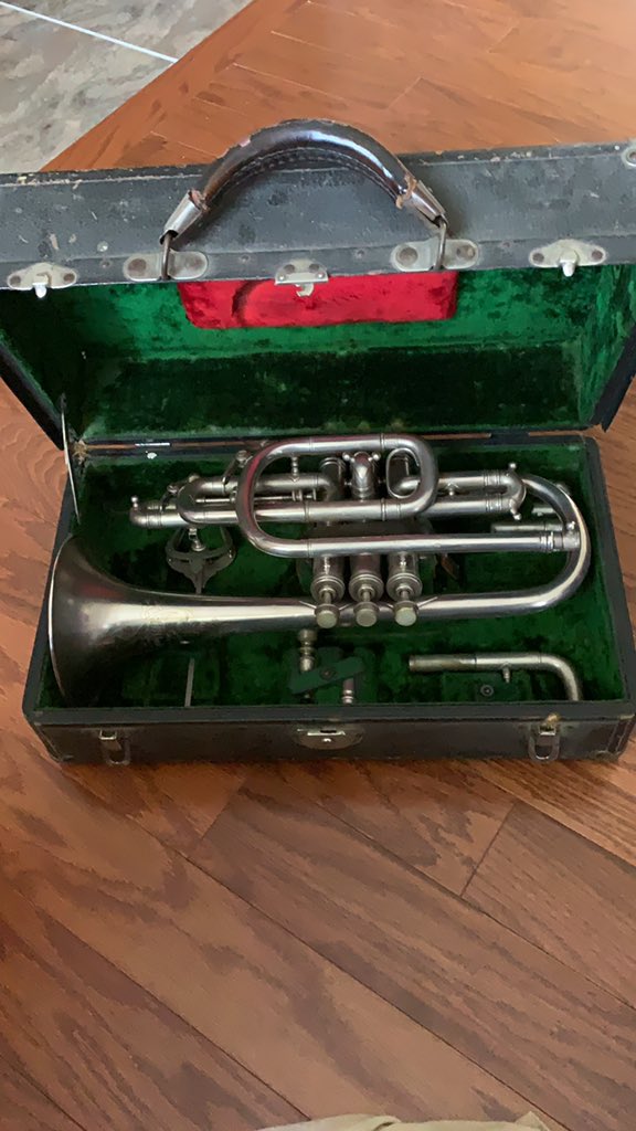JimZinecker's tweet photo. A vintage York &amp; Sons cornet built in 1907!
@CherokeeSPS #TBT https://t.co/P5XsZXEeJR