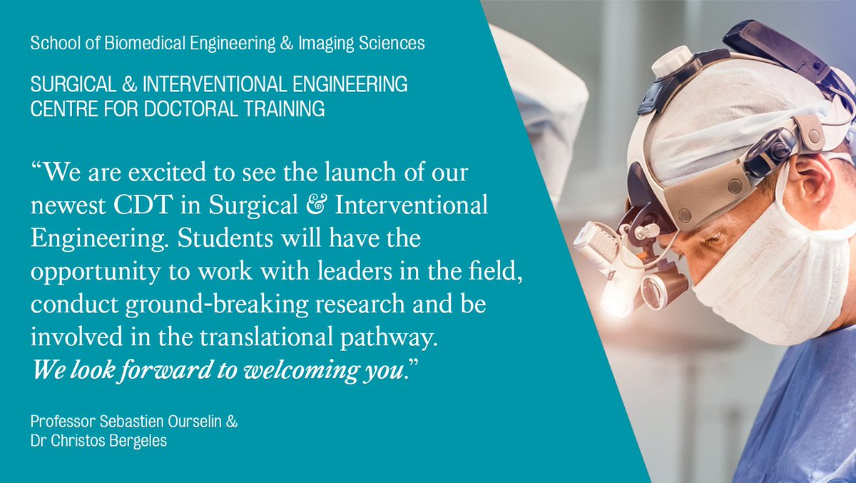 KingsImaging's tweet photo. Our new Surgical & Interventional Engineering #CDT website is officially live and accepting applications! 👉🏽https://t.co/x61BYb825A
The SIE CDT will train our students to develop and deliver much needed interventional technologies in #healthcare.
#SurgeryCDT https://t.co/0OgooGuLif