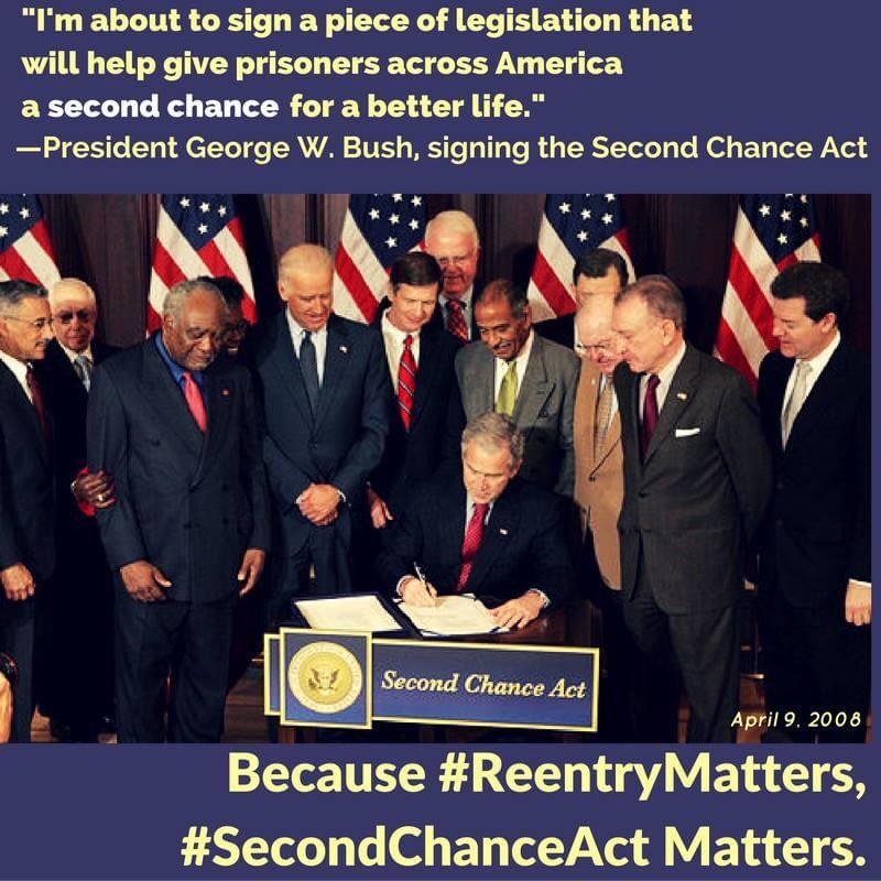 President Bush signed the historic #SecondChanceAct on April 9, 2008. #SecondChanceMonth #reentrymatters #cjreform