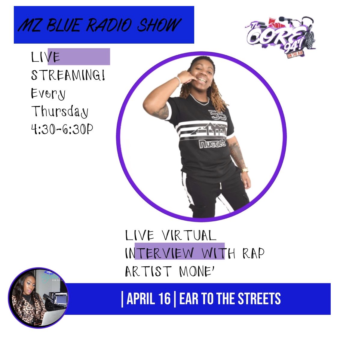 THEEMZBLUE's tweet photo. Next Thursday join us live on YouTube! Iβll be interviewing @bh115d on my radio show @RealMzBlue #thecore94 ask questions & join in link will be provided day of the interview! https://t.co/zA6Qa4sEPj