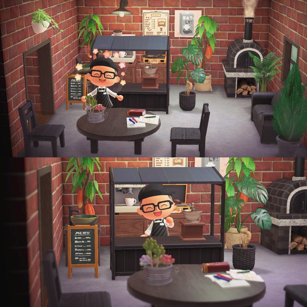 22. Un (magnifique) café ! (Source :  https://www.reddit.com/r/AnimalCrossing/comments/fxfh09/my_own_brooklyn_inspired_coffee_shop_the_coffee/)