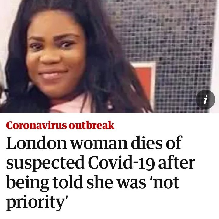 1) Kayla’s case raised qs about how far her ethnicity impacted her treatment or lack thereof. There is evidence of unequal access to pre-hospital care for BAME communities. A study has cited “stereotypical views among providers” as one reason.  https://www.theguardian.com/world/2020/mar/25/london-woman-36-dies-of-suspected-covid-19-after-being-told-she-is-not-priority