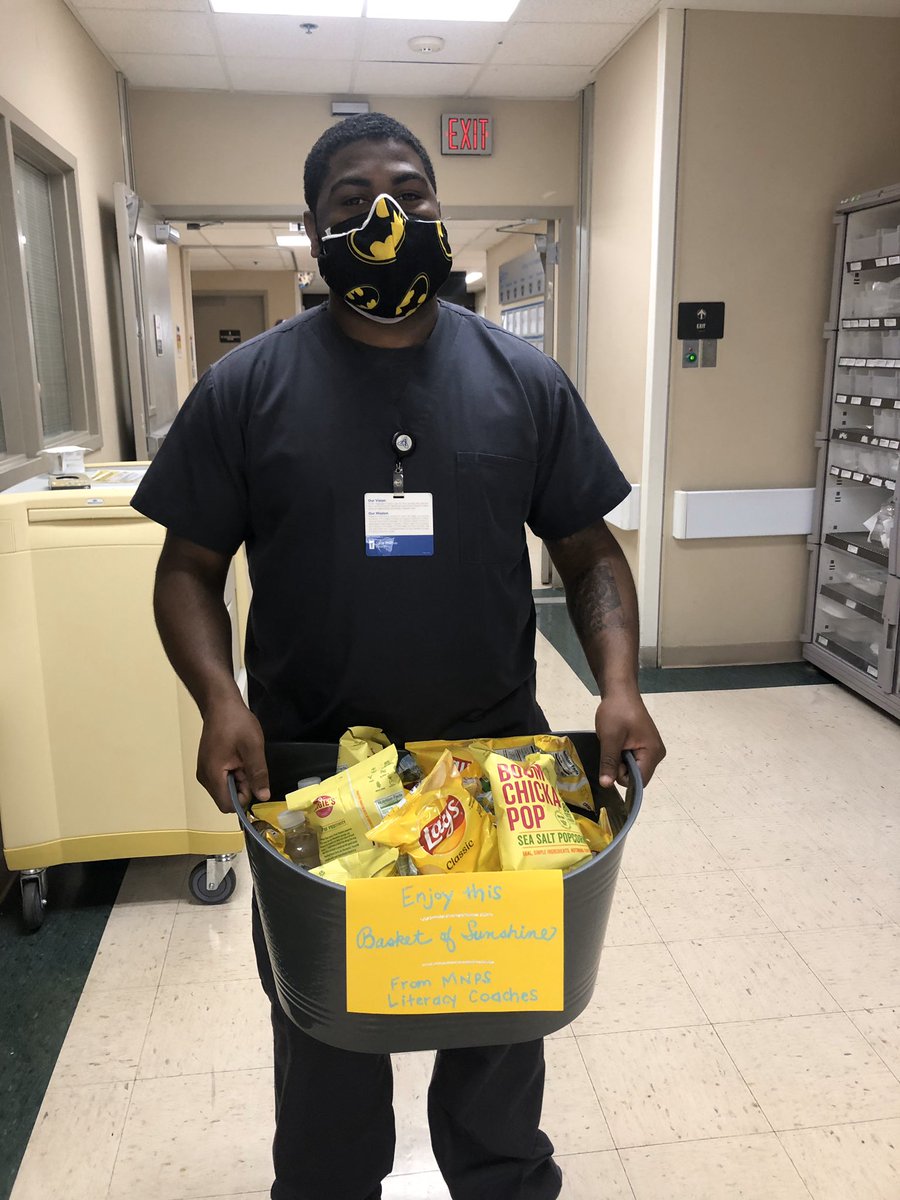 DunnMarsha's tweet photo. Many thanks to @MetroSchools Literacy Coaches for sending a box of sunshine to the ER team at St. Thomas Midtown where my daughter is serving as an ER nurse!  #nashvillestrong https://t.co/230hC0M2Ef