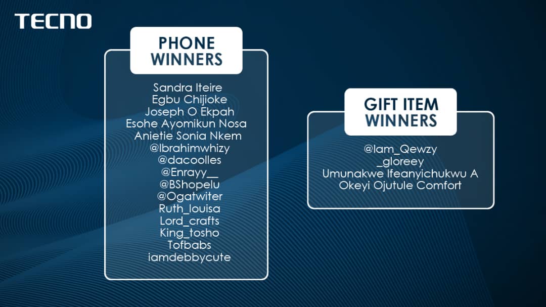 victorfrezy's tweet photo. My favorite Phone brand, TECNO just announced those who were very active in during the #Camon15Launch. Congratulations to them. Follow @TECNOMobileNG for more. https://t.co/0vtyEVD6FO
