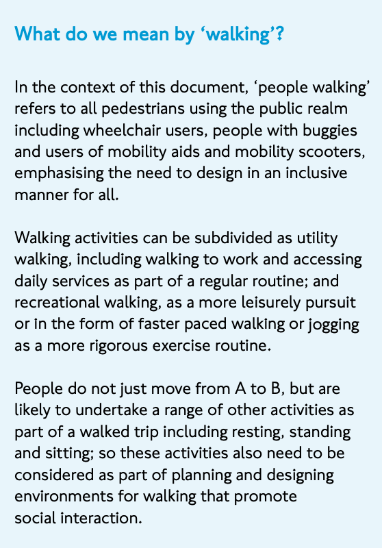 Relatedly, I notice that the new  @TfL Planning for Walking Toolkit explicitly defines jogging as 'walking' but makes no other reference to it throughout the document (it's also missing from the list of icons illustrating different categories of pedestrian). h/t  @johnstreetdales