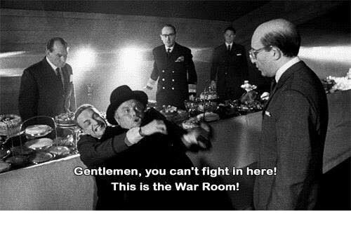 Talk To Me Goose no Twitter: "“Gentlemen, you can't fight in here! This is  the war room!” Day 540 of #365daysofmovies quotes #drstrangelove  #orhowilearnedtostopworryingandlovethebomb #talktomegoose #moviequoteaday  #petersellers #georgecscott ...