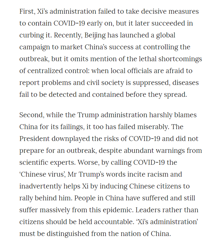 Amid deep global anxiety, narratives about  #COVID19 pandemic are becoming politicized and reduced to over-simplistic memesEither "China has scored a total victory!" Or"It's all China's fault!" This is dangerous. We need a balanced perspective more than ever.