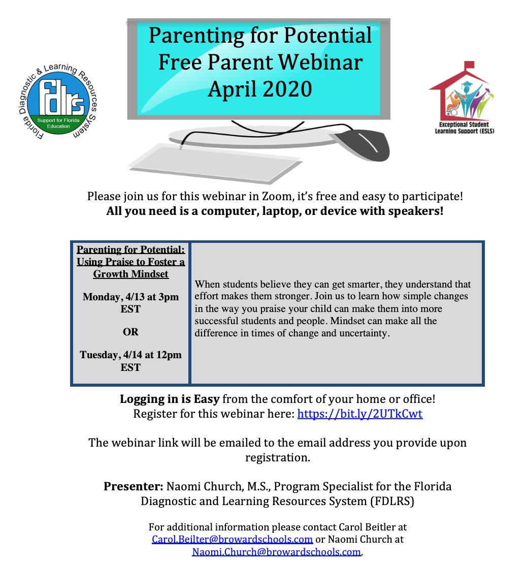 Due to the amazing response to this webinar, we are offering more sessions!  Register here: bit.ly/2UTkCwt #GrowthMindset <a href="/BrowardESE_SS/">BCPS ESLS</a> <a href="/BrowardESEad/">Broward ESE Advisory</a> <a href="/BrowardGAC/">Broward Gifted Advisory Council</a> <a href="/GiftedBroward/">BrowardGifted</a> <a href="/95Hollingsworth/">S Hollingsworth</a> <a href="/GwenLipscomb/">Gwen Lipscomb</a> <a href="/cbeitler83/">Carol Beitler</a> <a href="/essa_kennedy/">Essa Kennedy</a> <a href="/mrschurchsclass/">Mrs. Naomi Church</a> <a href="/Bach_BGCDSO/">Bach Todaro-Broward Gold Coast Down Syndrome Org.</a>