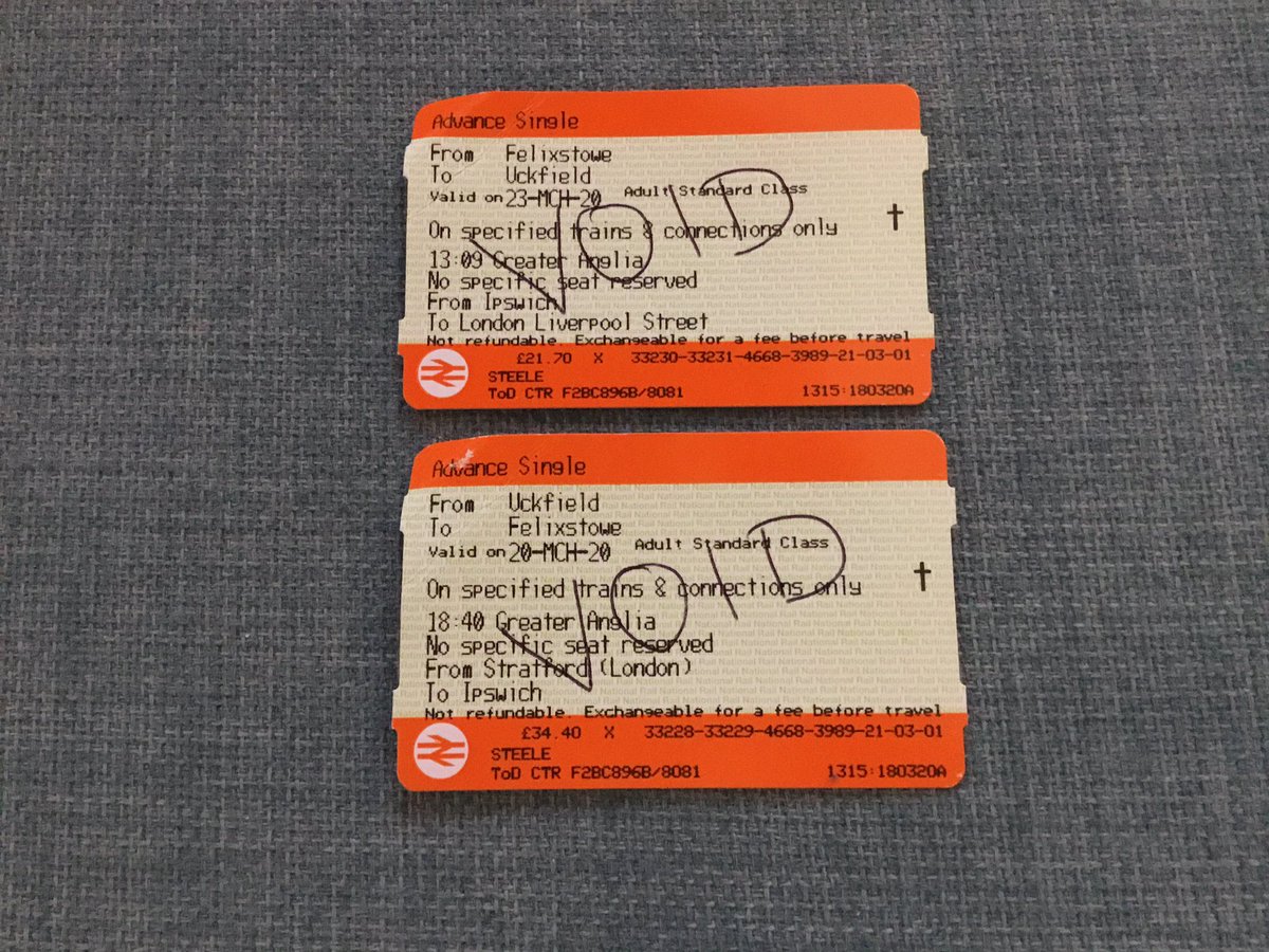 sarahsteele72's tweet photo. @LNER Hi please find image of train tickets voided so refund can be processed for 20SKNF2AYH, many thanks https://t.co/VXsAqRBl1m