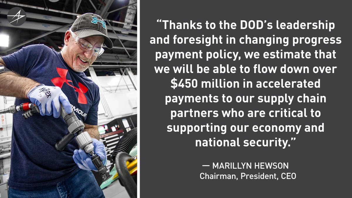 LockheedMartin's tweet photo. We’re committed to the continued support of the medical community, our armed forces personnel, and the nation’s economy during #COVID19. Read more from our CEO Marillyn Hewson: https://t.co/l4zmrWUysZ @DeptofDefense https://t.co/LyE0GIbzMm