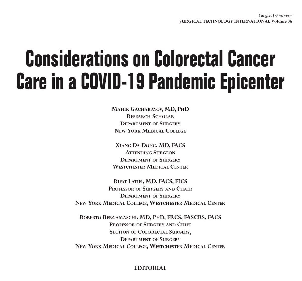 Bergamaschi_Roberto (@bergamaschirob1) on Twitter photo Please read these Considerations on Colorectal Cancer Care in a Covid-19 Pandemic Epicenter Please read these Considerations on Colorectal Cancer Care in a Covid-19 Pandemic Epicenter
