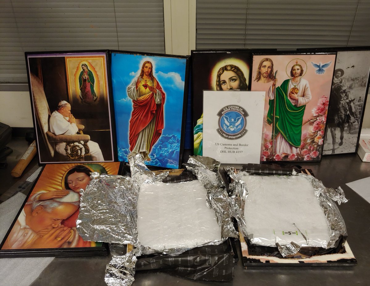 CBP officers seized meth hidden inside religious paintings:  http://bit.ly/39KPtRZ  & inside the walls of a cooler:  http://bit.ly/2UBoW30 ; seized ~2,000 fake IDs in Memphis:  http://bit.ly/2UzOptG ; and found a man hidden inside the rear seat of a car:  http://bit.ly/2TI7k6p .