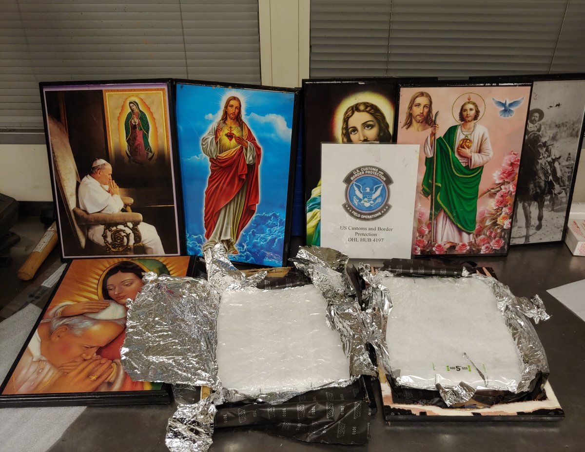 CBP officers seized meth hidden inside religious paintings:  https://bit.ly/39KPtRZ&q... & inside the walls of a cooler:  https://bit.ly/2UBoW30&q... seized ~2,000 fake IDs in Memphis:  https://bit.ly/2UzOptG&q... and found a man hidden inside the rear seat of a car:  https://bit.ly/2TI7k6p&q...
