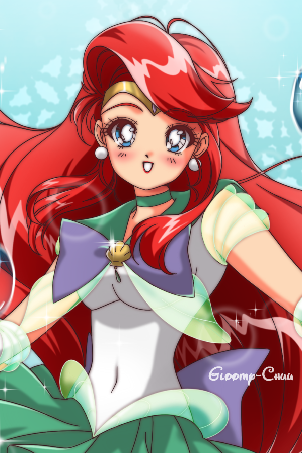 Anime girl like ariel mermaid with red hair and green eyes 7
